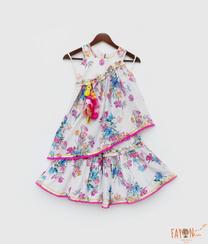 White Floral Print Kurti Sharara