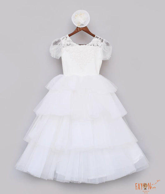Shop White Net Frill Gown for Girls