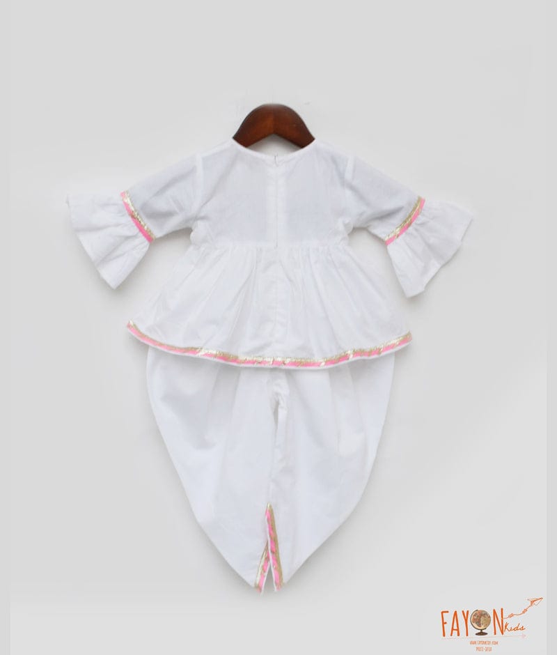 White Peplum Kurti with Dhoti for Girls