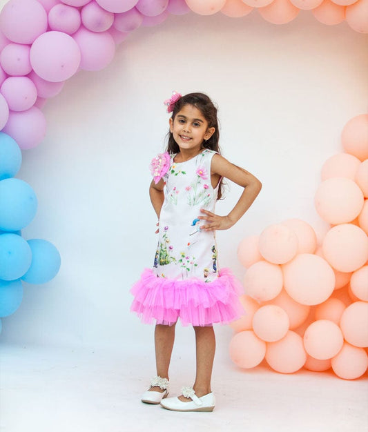 White Printed Dress for Girls