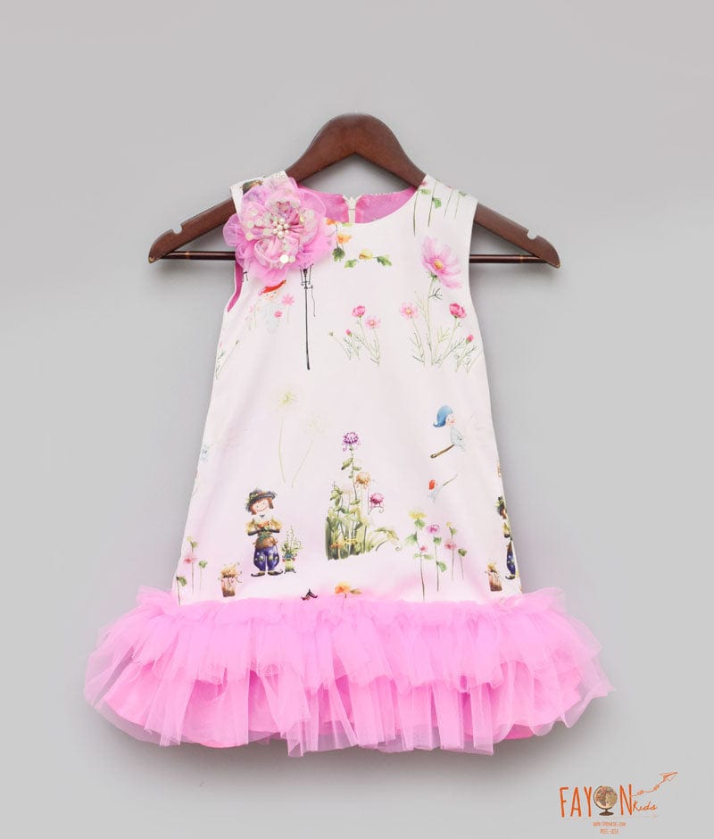 White Printed Dress for Girls