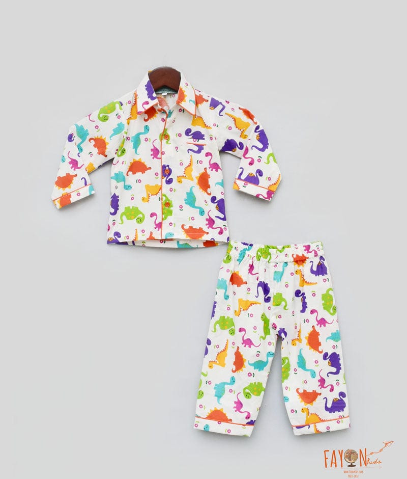 Fayon Kids White Printed Shirt with Pajama for Boys