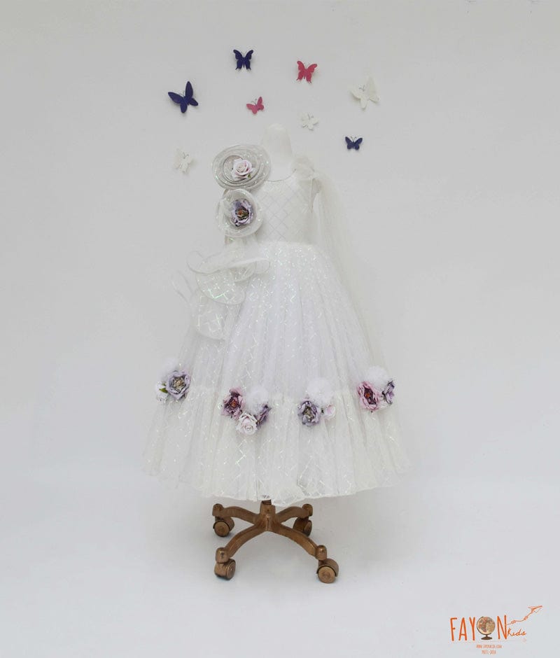 White Sequins Net Gown for Girls