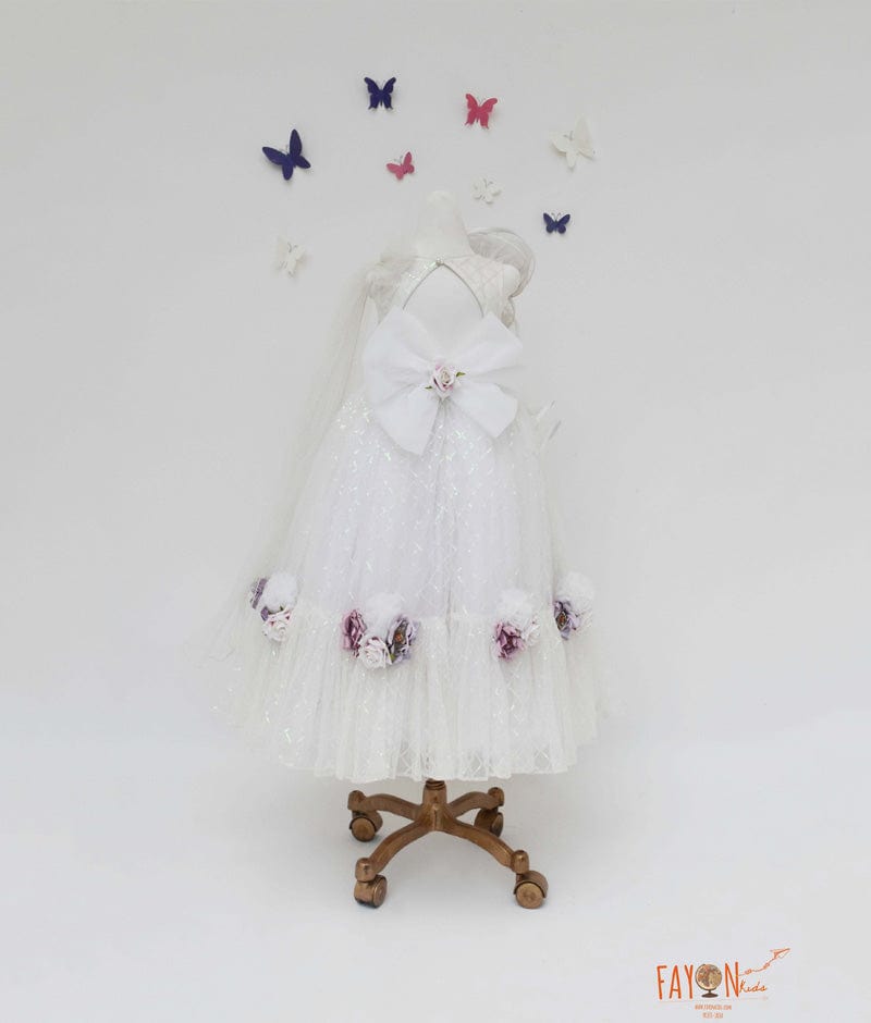 White Sequins Net Gown for Girls