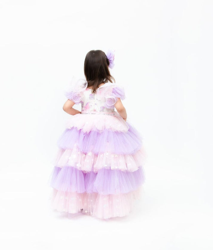 White Unicorn Print Dress for Girls
