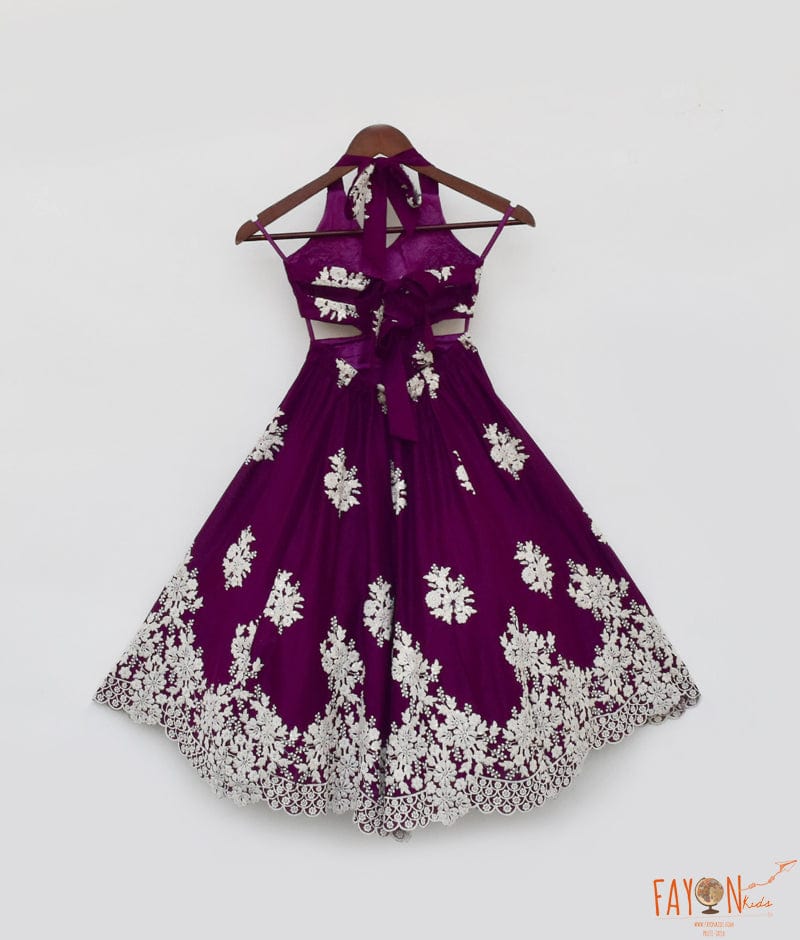 Purple Embroidery One Piece Gown for Girls