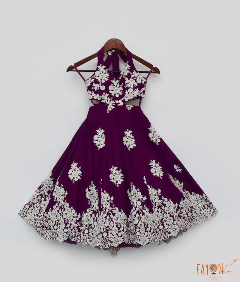 Purple Embroidery One Piece Gown for Girls