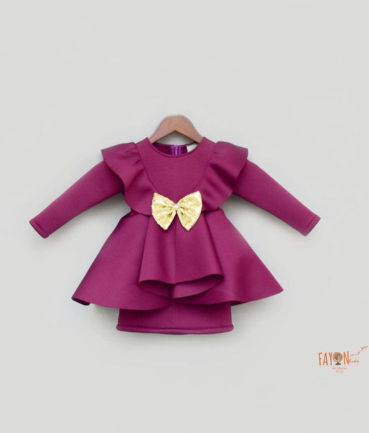 Wine Burgundy Lycra Dress for Girls