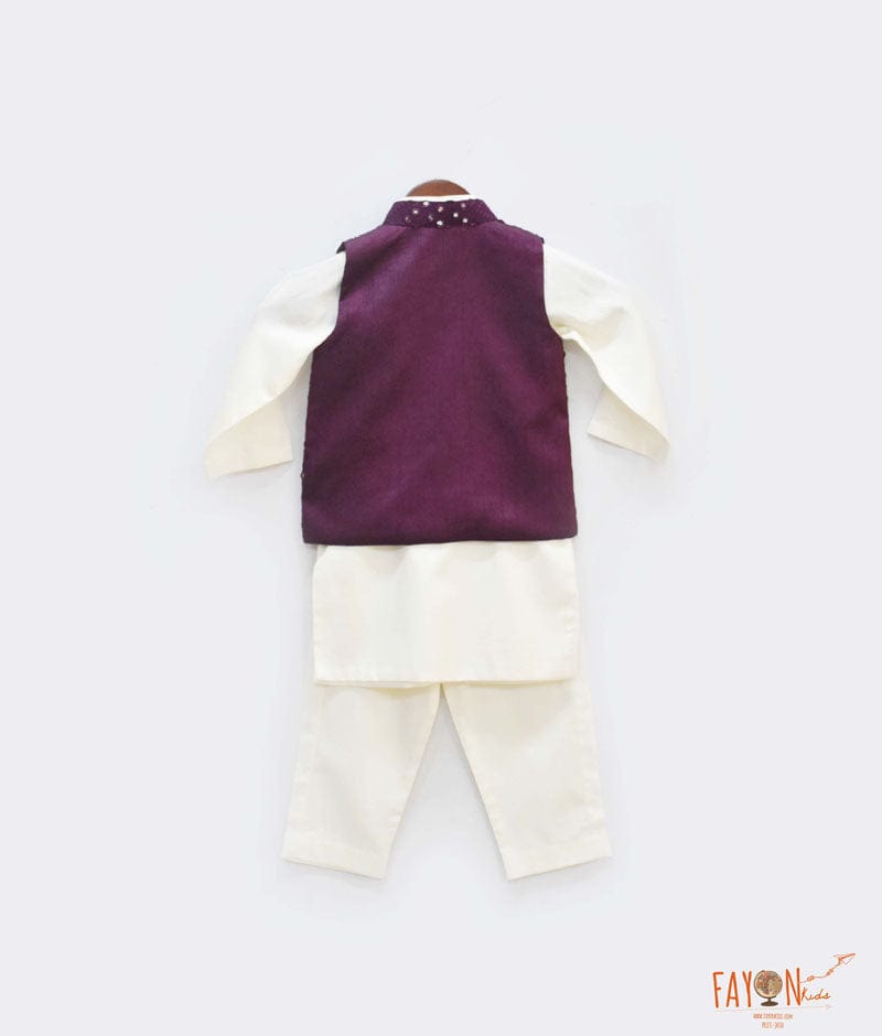 Wine Burgundy Mirror Work Jacket with Kurta Pant for Boys