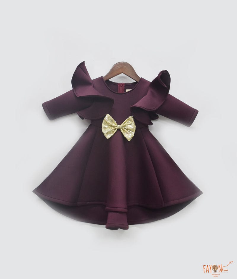 Wine Burgundy Neoprene Dress for Girls