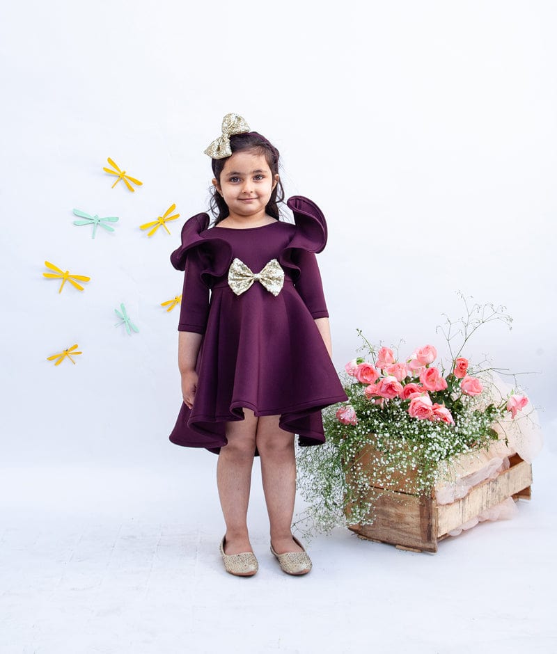 Wine Burgundy Neoprene Dress for Girls