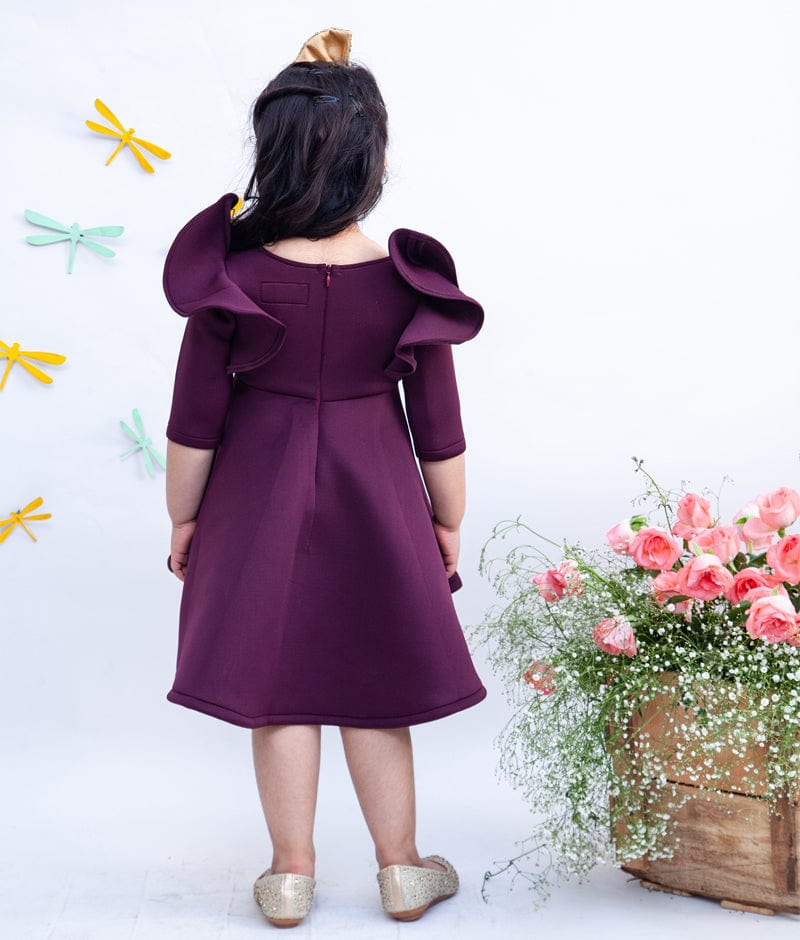 Wine Burgundy Neoprene Dress for Girls