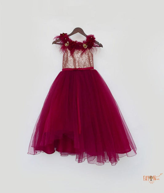 Wine Burgundy Shimmer Net Gown for Girls