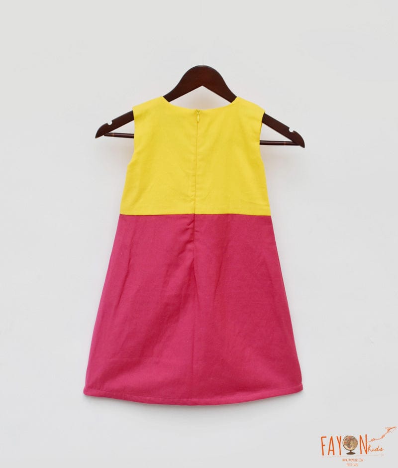 Yellow and Pink Linen Dress for Girls