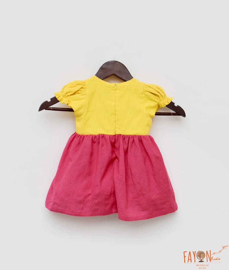 Yellow and Pink Linen Frock for Girls