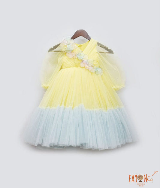 Yellow Blue Net Gown for Girls