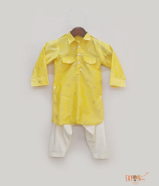 Yellow Chanderi Kurta with Salwar for Boys