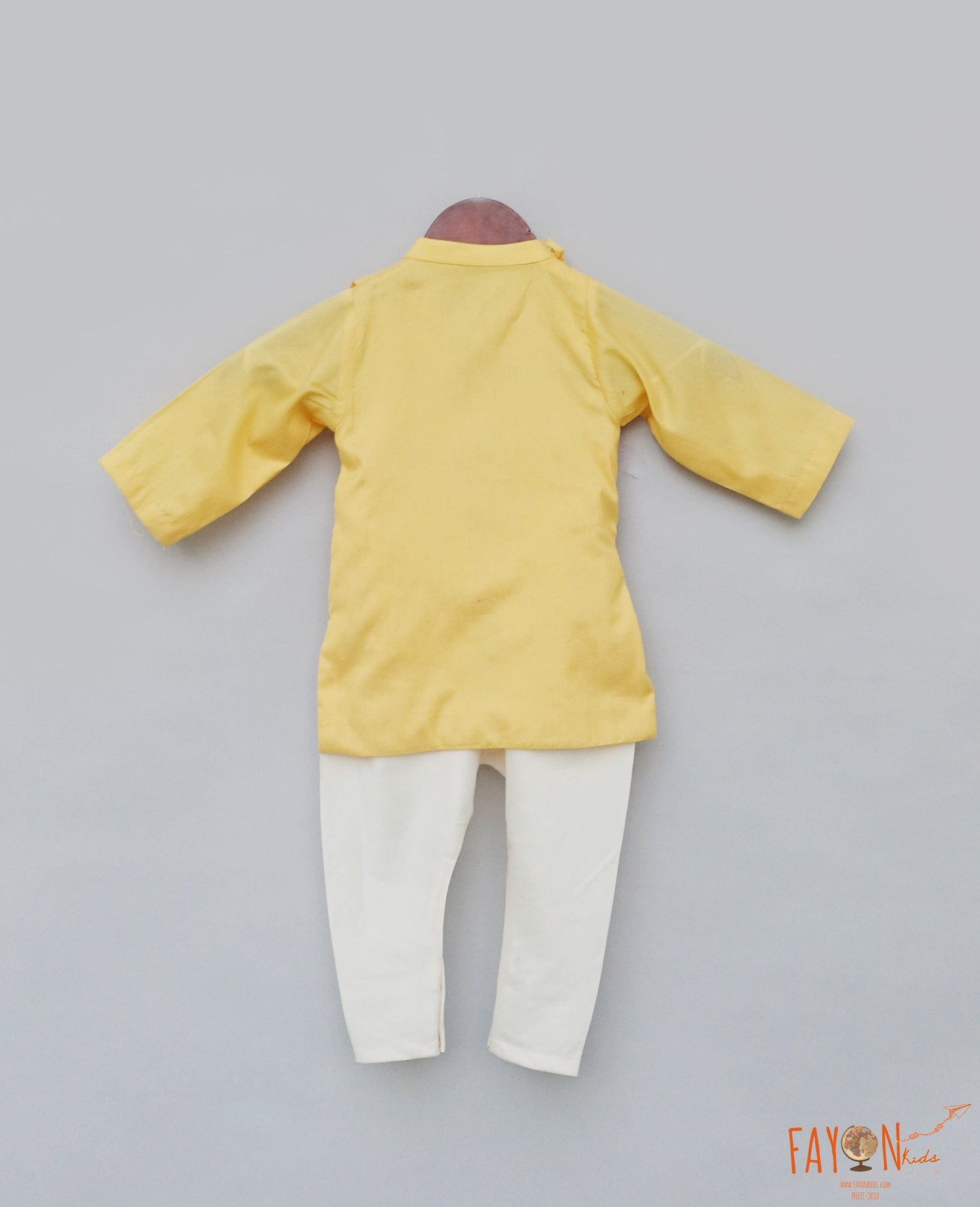 Yellow Cowl Kurta Off white Churidar Embroidered Kurta Set for Boys