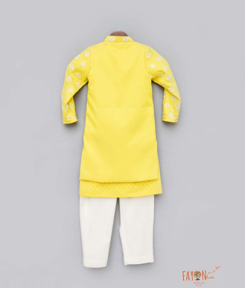 Fayon Kids Yellow Embroidery Jacket with Kurta Pant for Boys