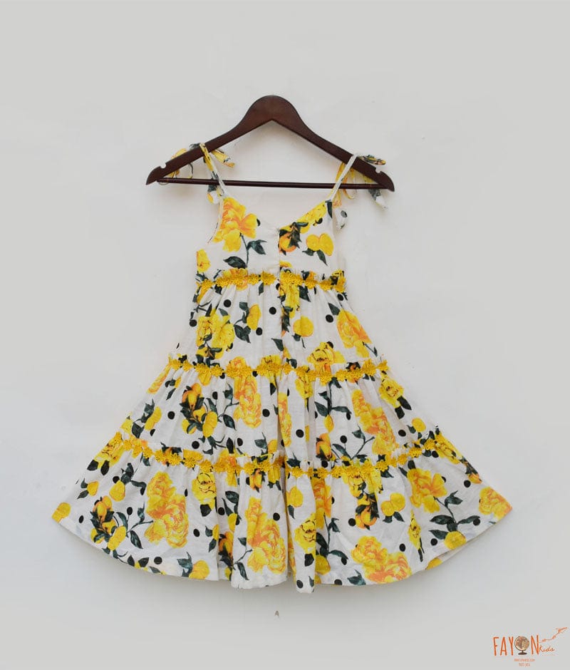 Yellow Floral Printed Dress for Girls