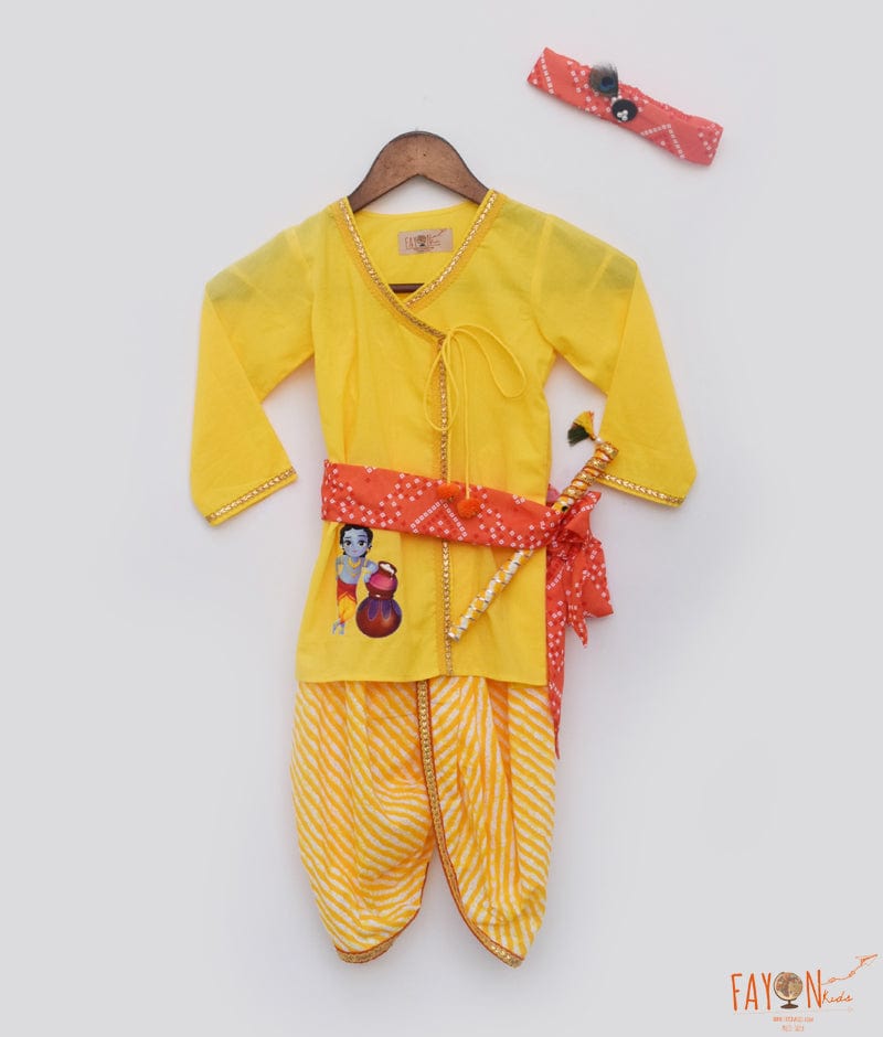 Yellow Kurta and Printed Dhoti set for Boys