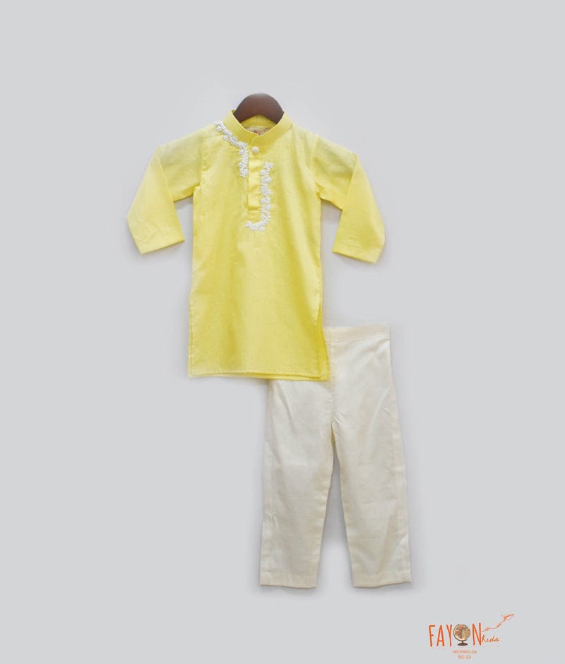 Yellow Kurta with Dori Work Embroidery Pant for Boys