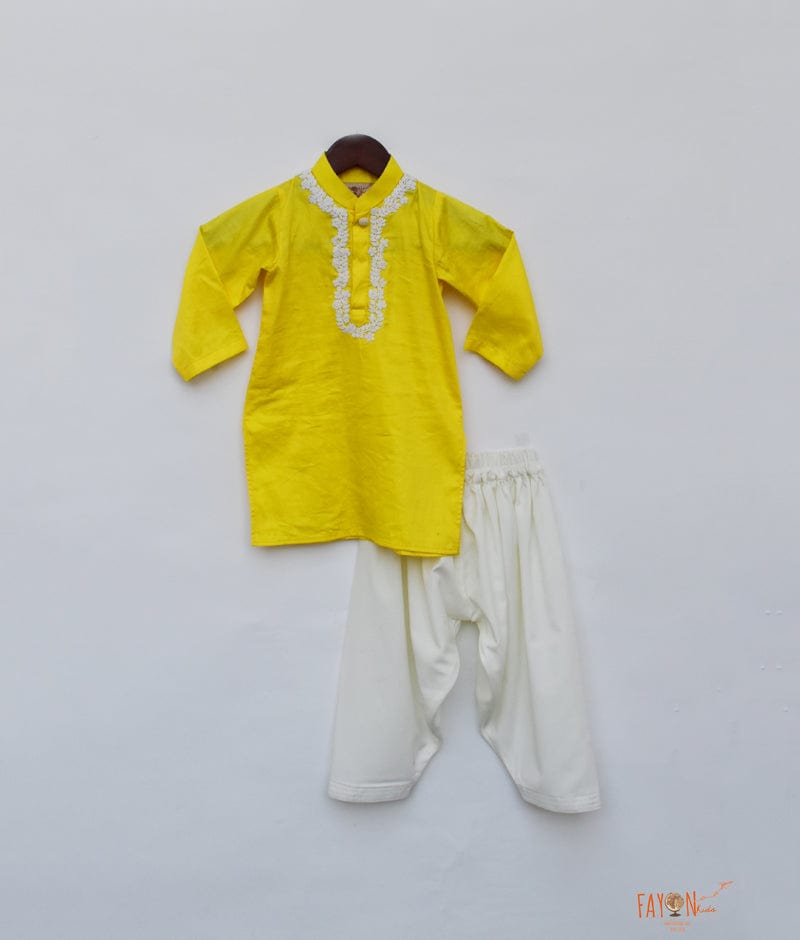 Yellow Kurta with Dori Work Embroidery Salwar for Boys