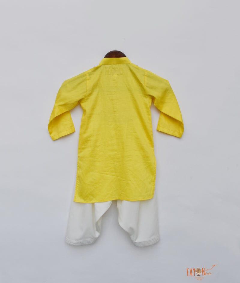 Yellow Kurta with Dori Work Embroidery Salwar for Boys
