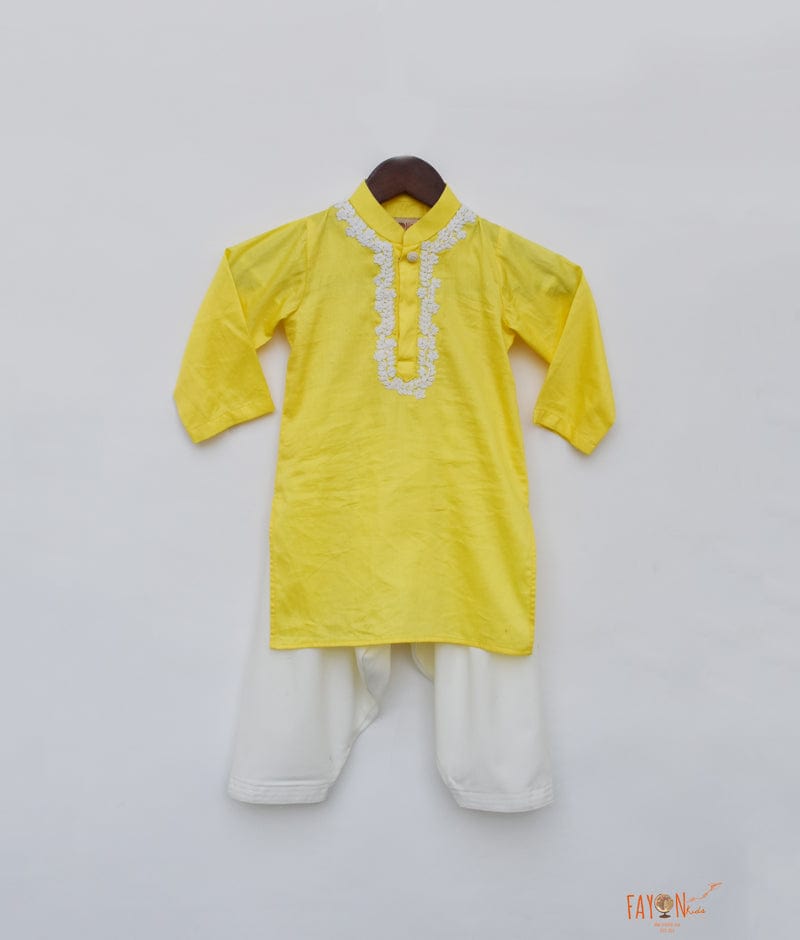Yellow Kurta with Dori Work Embroidery Salwar for Boys