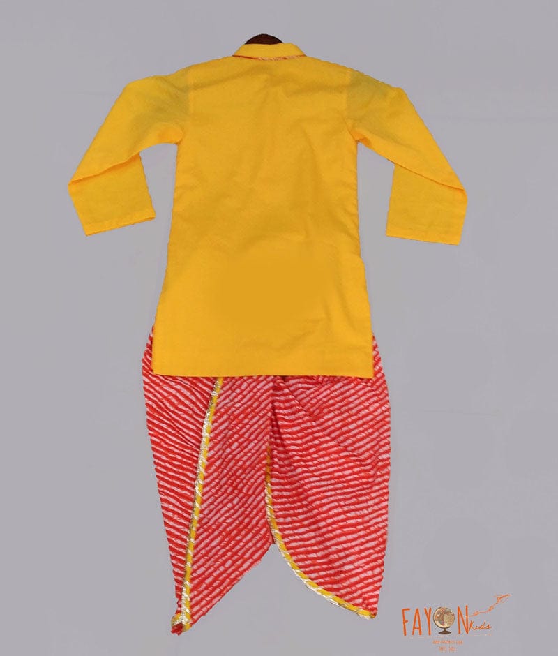 Yellow Kurta with Lehriya Dhoti for Boys