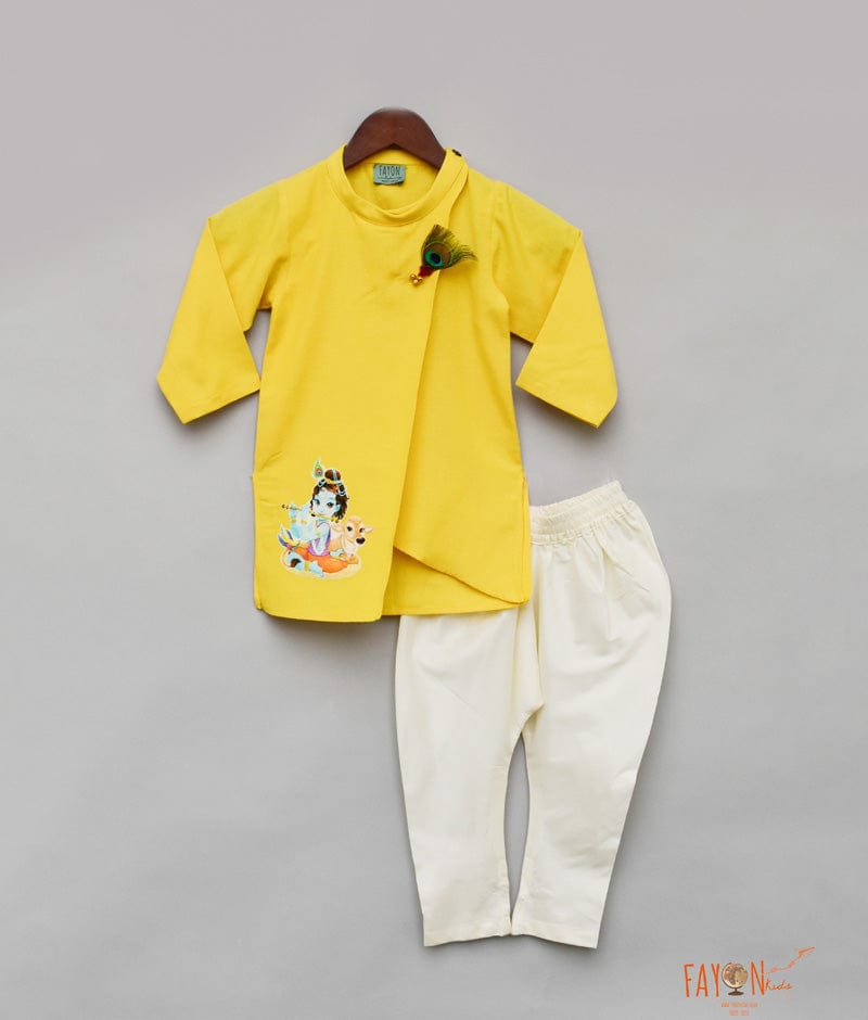 Yellow Kurta with Off White Chudidar for Boys