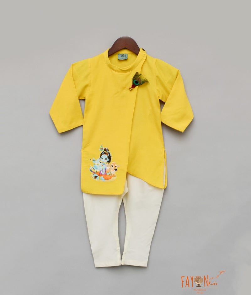 Yellow Kurta with Off White Chudidar for Boys