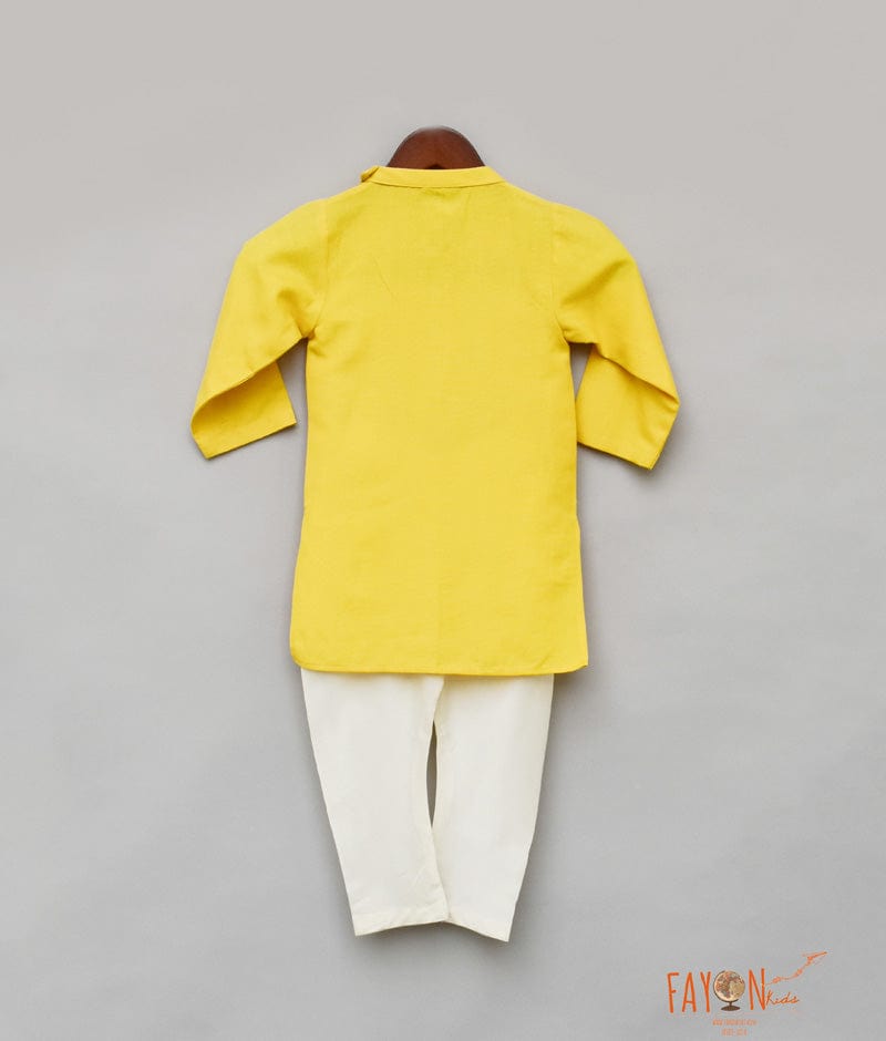 Yellow Kurta with Off White Chudidar for Boys