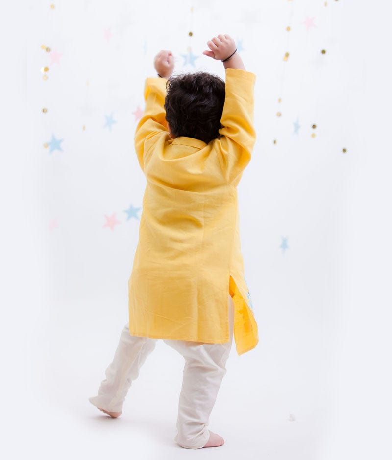 Yellow Kurta with Off White Chudidar for Boys