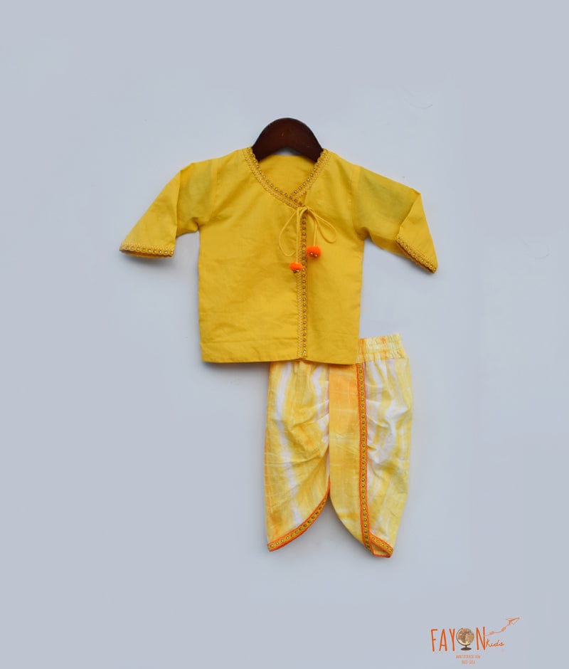 Yellow Kurta with Tie and Dye Dhoti for Boys