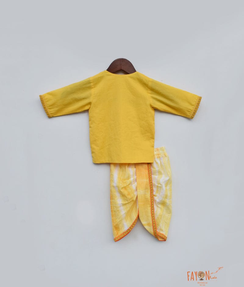Yellow Kurta with Tie and Dye Dhoti for Boys