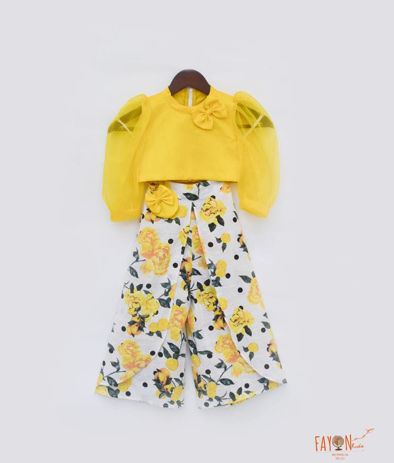 Yellow Organza Printed Plazo for Girls