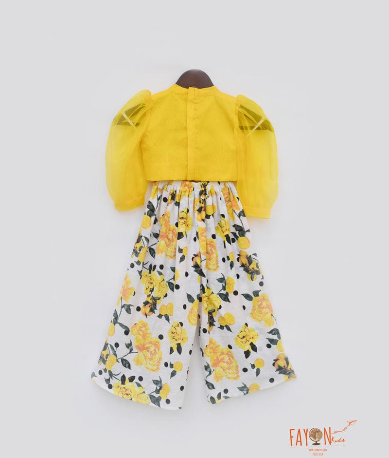 Yellow Organza Printed Plazo for Girls