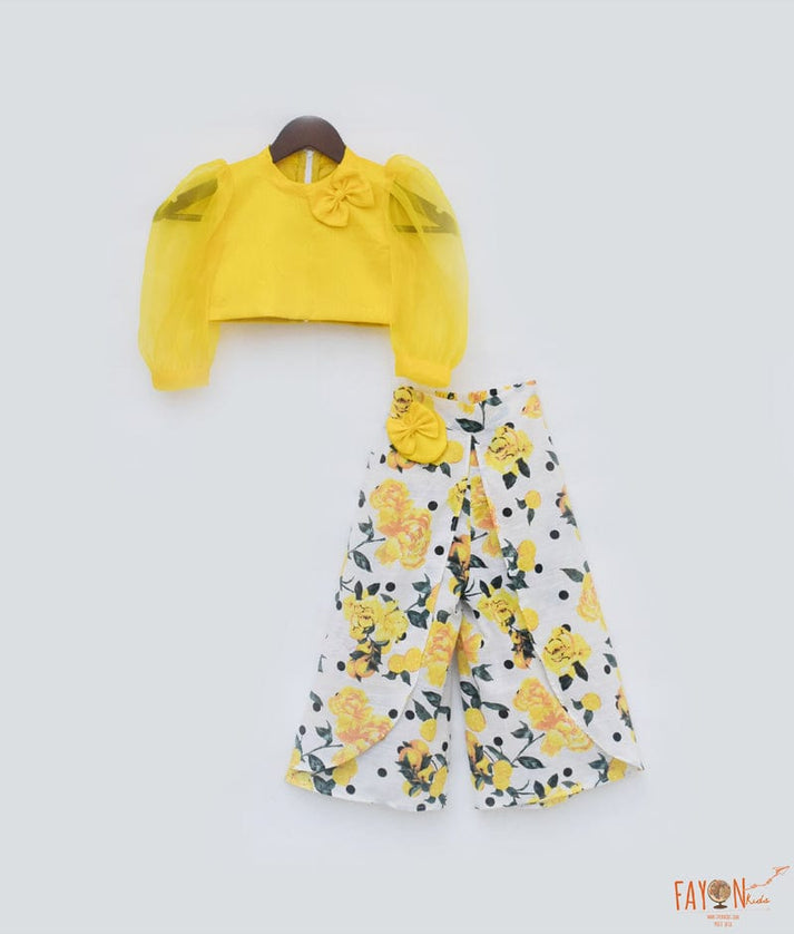 Yellow Organza Printed Plazo for Girls