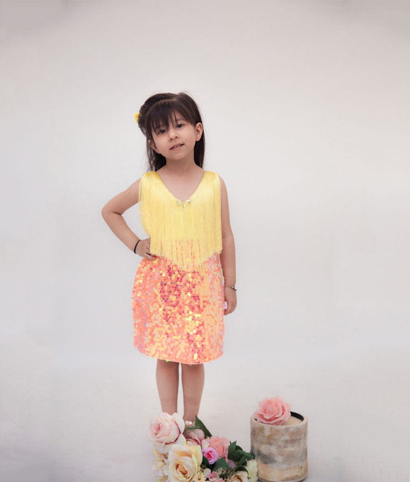 Yellow Peachish Orange Dress for Girls