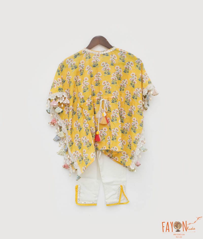 Yellow Printed Kaftan and Pant for Girls