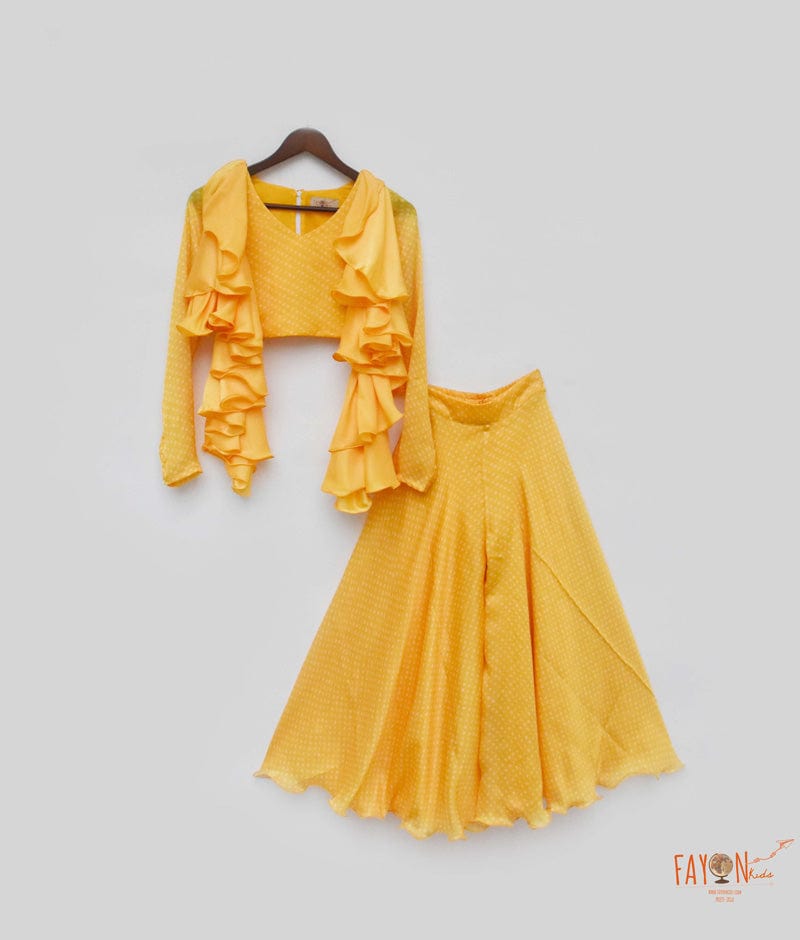 Yellow Printed Sharara with Top for Girls