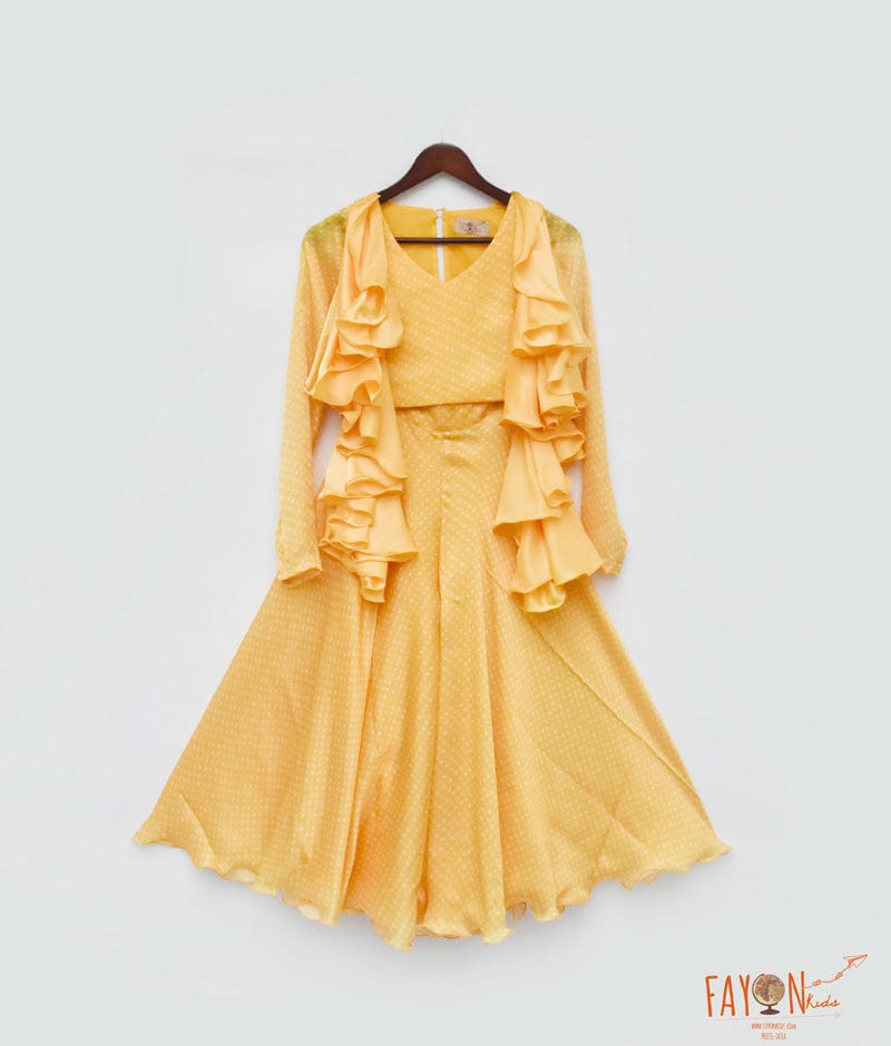 Yellow Printed Sharara with Top for Girls