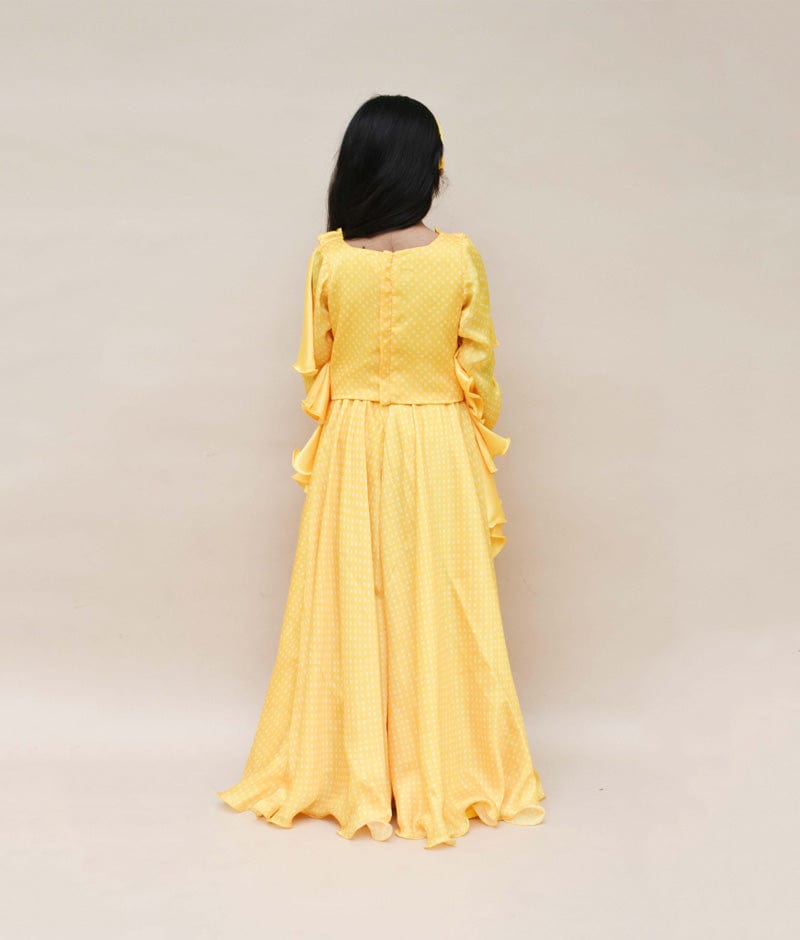 Yellow Printed Sharara with Top for Girls