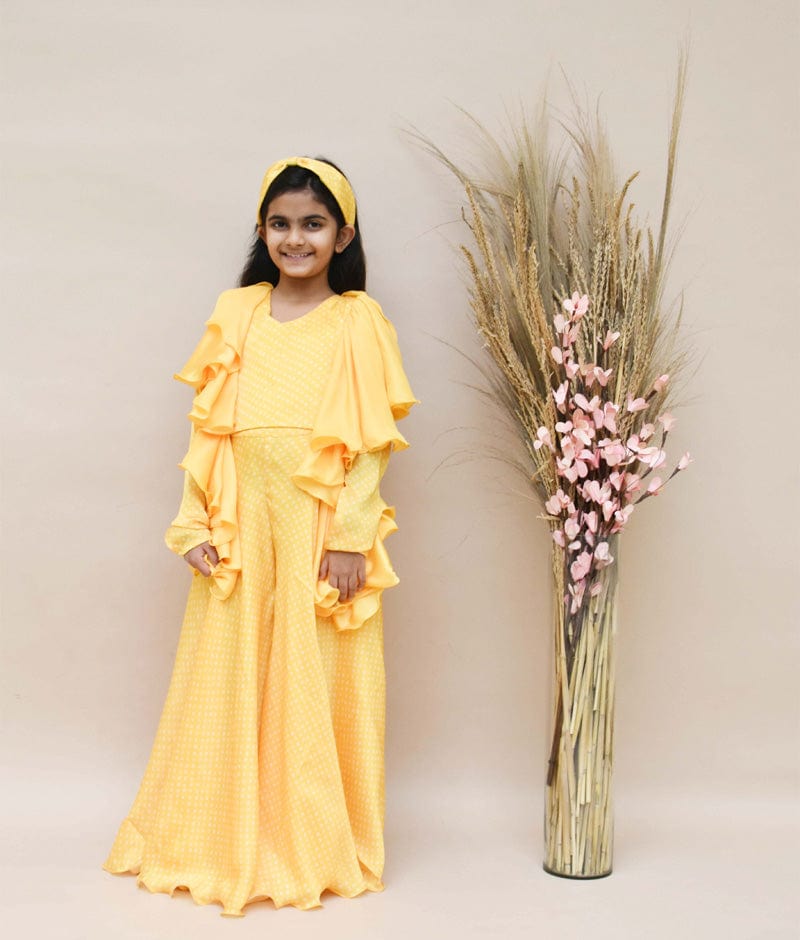 Yellow Printed Sharara with Top for Girls