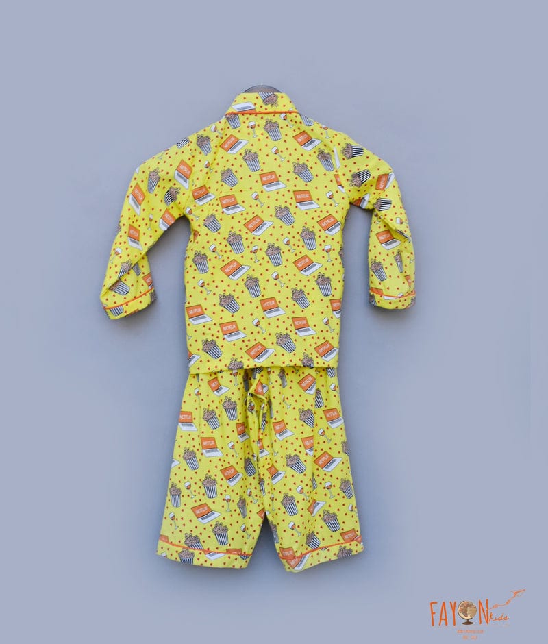 Yellow Printed Shirt with Pajama for Boys