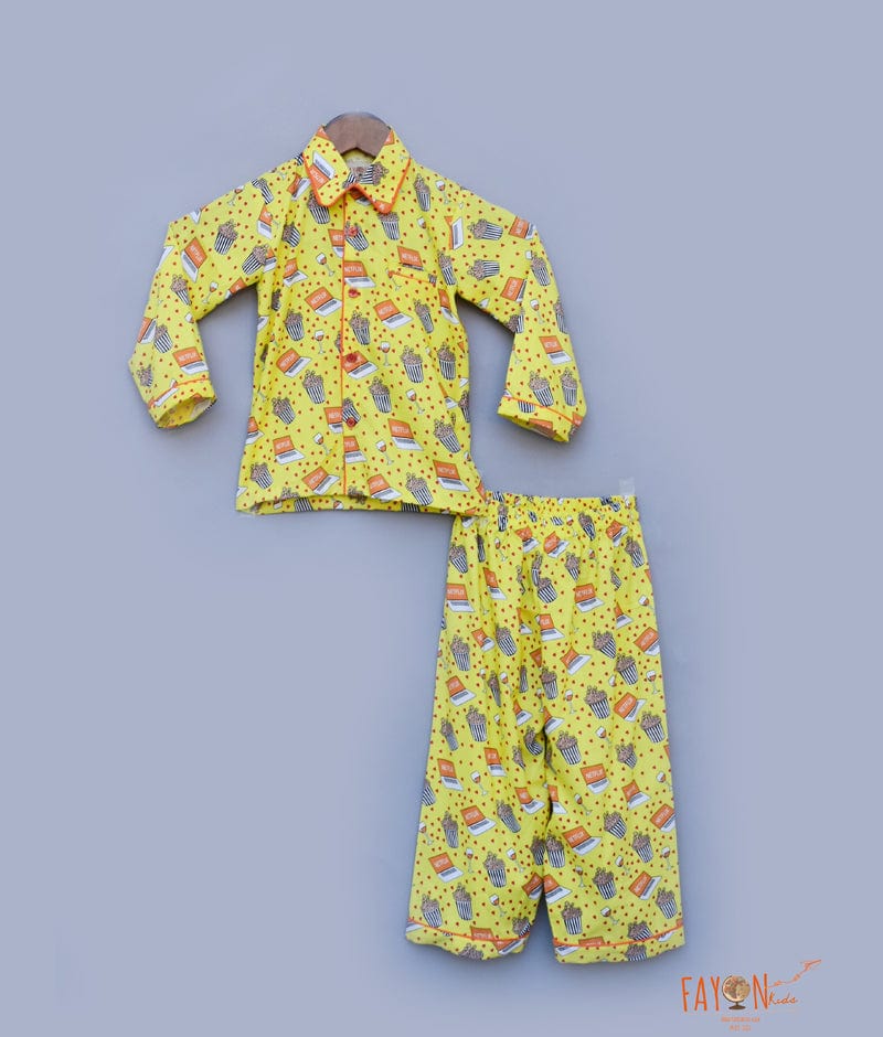 Fayon Kids Yellow Printed Shirt with Pajama for Boys