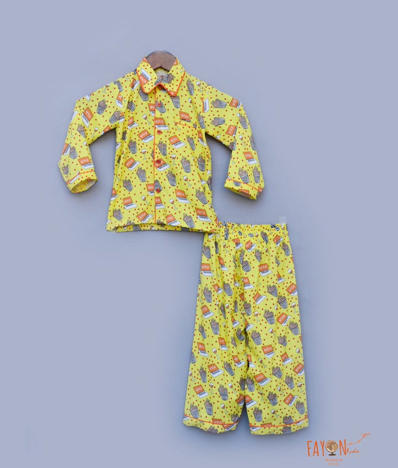 Yellow Printed Shirt with Pajama for Boys