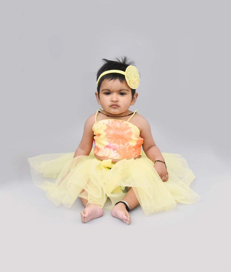 Yellow Sequins Top with Skirt Ruffles Shorts for Girls