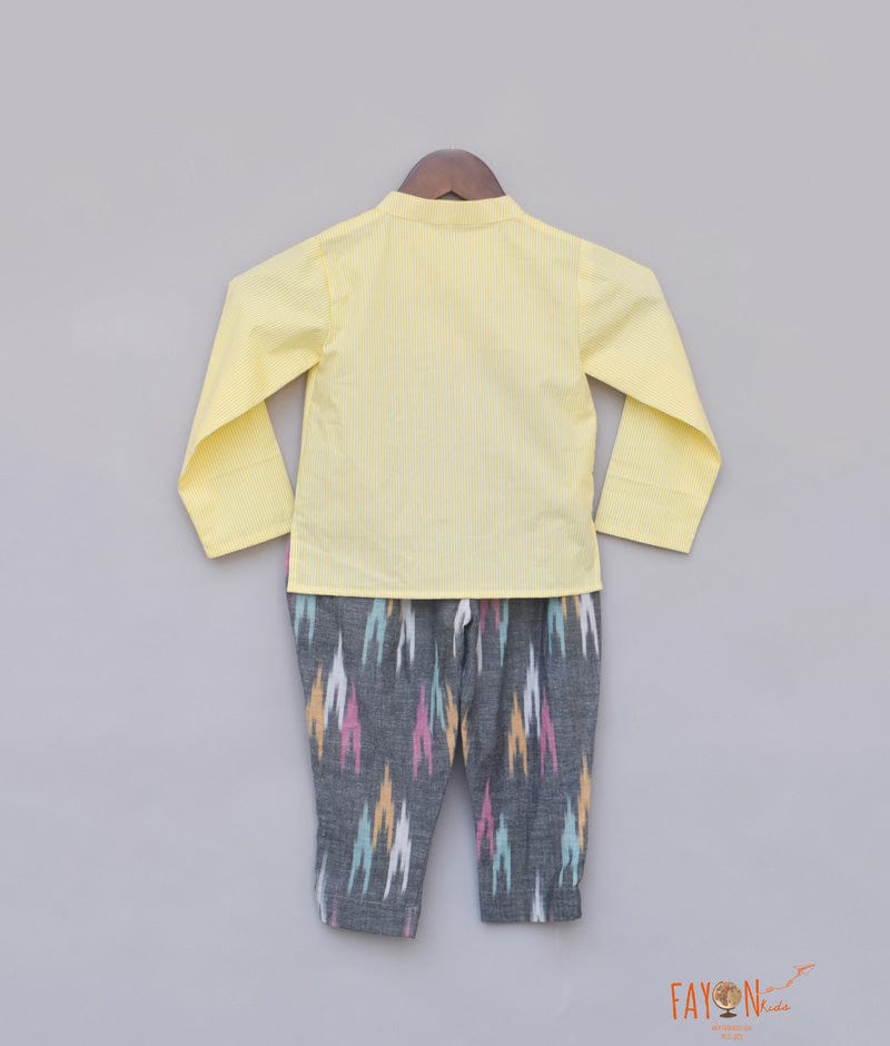 Yellow Striped Kurta with Pant for Boys
